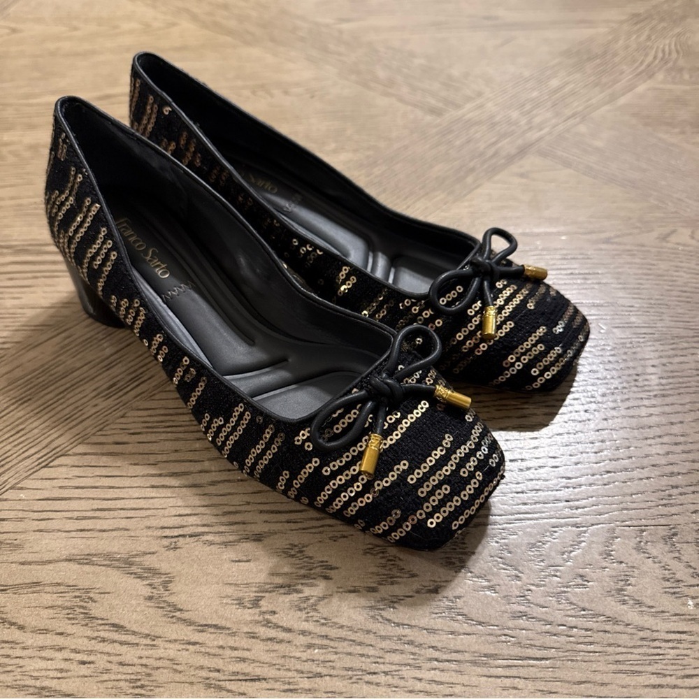 Franco Sarto Piper Black Leather Classic Black Women's Pumps size 5.5